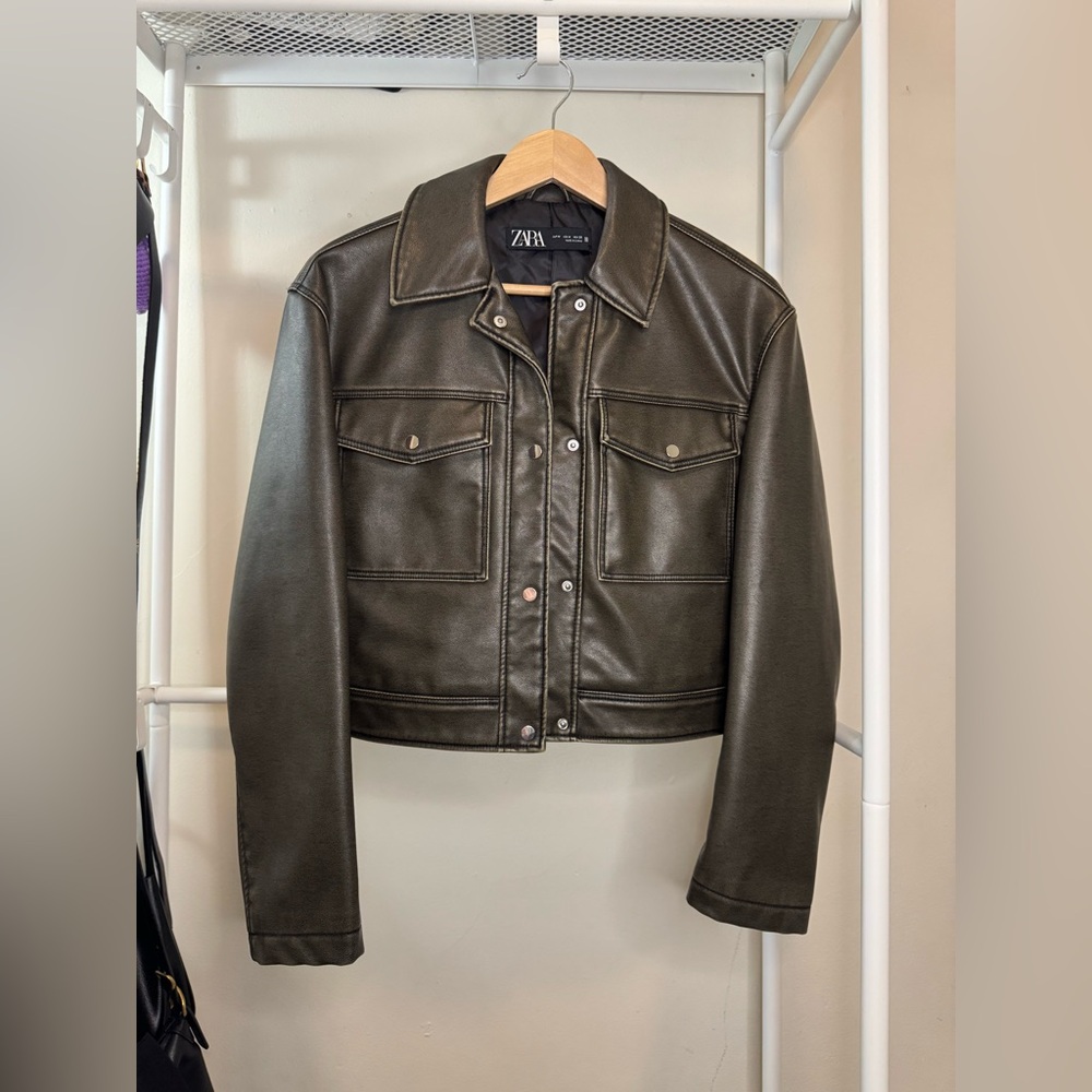 Zara Women's Olive Faux Leather Jacket